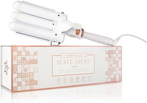 Almost Famous Wave Away Triple Barrel Clip Curling System, 3 Barrel Curling, Crimper with LCD Temp Display, Professional Beauty Tool, Temperature Adjustable (Pearlescent White)