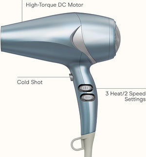 Infiniti PRO CONAIR Hair Dryer with Diffuser and Concentrator 1875W Style &amp Shine Blow Dryer with Tourmaline and Ionic Conditioning to Fight Frizz 3 Heat &amp 2 Speed Settings Blue