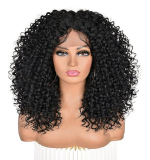 ANNIVIA Curly Lace Front Wigs for Black Women Short Curly Lace Front Wig Pre Plucked with Babyhair, Natural Looking Synthetic Kinky Afro Short Curly Frontal Hair Wig 16inch£¨Natural Black,13¡¿4£©