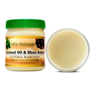 MGL Naturals Coconut Oil and Shea Butter Natural Hair Food made with organic ingredients. Nourish and moisturize hair.