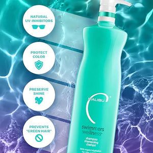 Malibu C Swimmers Wellness Shampoo and Conditioner Set - Restorative Hair Care for Swimmers - Protects Against Chlorine Damage &amp Combats Brittle Hair (33.8 oz)