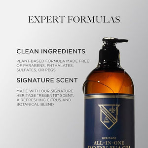 Caswell-Massey All-in-1 Body Wash Use as a Face Wash Beard Wash Shampoo Body Wash &amp Shave Gel Signature Heritage Soap for Men Made in USA 32 Fl Oz