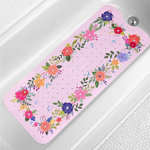 Pink Floral Bathtub Mat Non Slip for Kids 40x16in Extra Long Anti Slip Flower Bath Mat for Tub Bath Shower Mat with Large Drain Holes and Suction Cups Quality Modern Art Plant Design Bathroom Decor