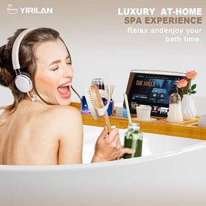 Yirilan Premium Bamboo Bathtub Tray Caddy - Expandable Bath Tray - Fits Most Bathtubs