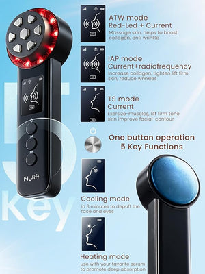 Radio Frequency Skin Tightening Device Smart Electric Zinc Alloy Facial Beauty Machine with RF-Current Cold Heat for Jawline Lifting Cheek Firm Wrinkle Reduction Depuff Increase Absorption