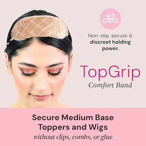 MILANO COLLECTION Glueless Top Grip for Hair Topper &amp Wiglets Adjustable Translucent Strap with Side Openings Top Headband for Your Wig or Topper Includes Clips Beige Medium
