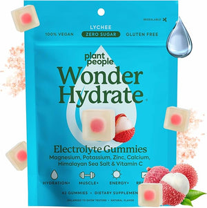 Plant People WonderHydrate Electrolyte Gummies ? Vegan Hydration Supplement with Magnesium Potassium Zinc Vitamin C &amp Himalayan Sea Salt ? Zero Sugar Lychee (42 Count)