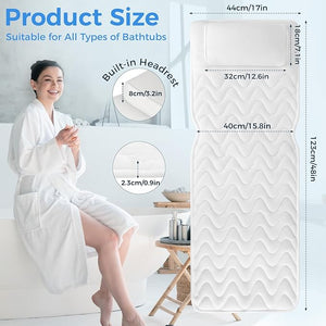 Full Body Bath Pillow for Tub, Soft Bathtub Pillow for Neck and Back Support, Washable 4D Mesh Bathtub Cushion with 11 Non-Slip Suction Cups, White