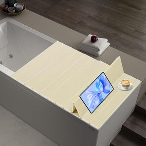 Bathtub Tray Foldable Waterproof Bathtub Insulation Cover with 0.65cm Thickness Anti-dust PVC Shutter Bath Lid Store Wine Glass Books Tablets Cellphones (Yellow 180 * 80 * 0.65 CM)