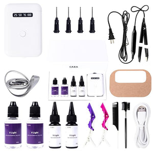 V Light Hair Extensions Kit Mini V Light Hair Extension Set With V Light Lamp*1 V light glue*2 Hair Extensions Remover*2 VLight Remover Machine*1 comb*1 clip*2 for Salon Hairstyles(White machine set)