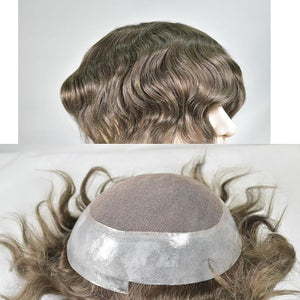 Men¡¯s Toupee 10x8inch Hair Pieces for Men 100% European Virgin Human Hair Replacement System Natural Hairline Topper AU Middle Lace with PU around (#4 color)