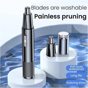 2-in-1 Rechargeable Electric Nose Hair Clipper Unisex Fully Automatic Washable Trimmer with Multi-Kinetic Shaving(Gold Plus shaving heads B)