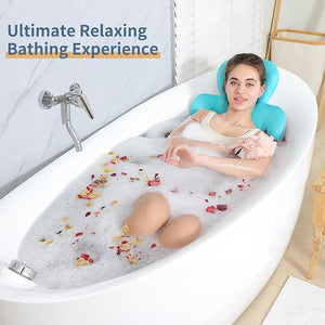 Luxury Bath Cushion Full Body Bathtub Pillow with 160 Suction Cups Bath Mat for Head and Neck Support with Laundry Bag (Blue 51.2 x 16.2)