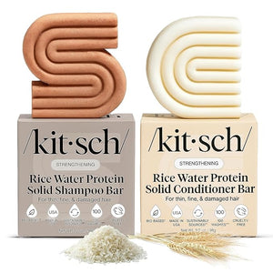 Kitsch Rice Water Shampoo &amp Conditioner Set ? Solid Shampoo &amp Conditioner Bar with Protein for Hair Growth Strengthening Hair &amp Damage Repair ? Paraben Sulfate &amp Silicone Free ? 2 Pa