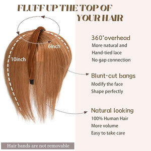 viviaBella Women 10 Twist Braid Headband Straight Hairpieces Human Hair Clip In Topper Hair Extension With Bangs (Copper Red)