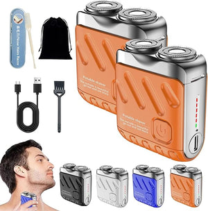 Mini Shaver Small Steel Cannon Suspended Magnetic Blade Shaver Mini Electric Explosive Shavers for Men Waterproof USB Fast Charging Compact Travel Size (2PCS-Orange)