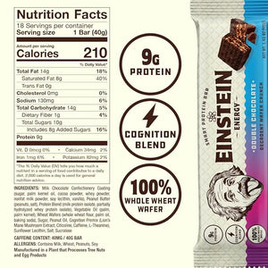 Einstein Energy Smart Snack Bars - Double Chocolate Healthy Snacks Protein Real Milk Chocolate Lion's Mane Green Tea Extract Caffeine Citicoline &amp L-Theanine 100% Whole Wheat Wafer - 9 ct