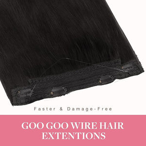 GOO GOO Wire Hair Extensions Human Hair 2 Dark Brown Natural 22inch 115g Invisible Wire Hair Extensions with Transparent Seamless Fish Line Hairpiece