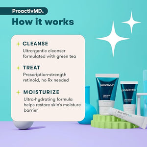 Proactiv MD 3-Step Routine Ultra-Gentle Face Cleanser 0.1% Adapalene Gel Treatment Ultra-Hydrating Moisturizer 30-Day Acne Treatment Kit