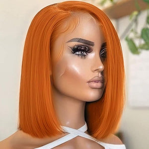 Orange Ginger Bob Wig Human Hair 13x4 HD Lace Frontal Short Straight Lace Front Bob Wigs for Black Women Human Hair Pre Plucked Glueless Side Part 250% Density Color #350 10 Inch