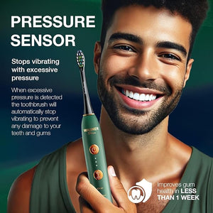 Wagner Stern WHITEN+ Edition. Whitening Electric Toothbrush with Pressure Sensor. Offers 5 Brushing Modes 3 intensities 8 Soft Brush Heads and a Luxury Travel case.