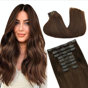 GOO GOO Clip in Hair Extensions Real Human Hair Remy Human Hair Extensions Clip ins for Women Natural Human Hair 16inch 160g 9Pcs #4A Chocolate Brown