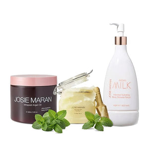 Josie Maran Let¡¯s Do the Peppermint Twist Body Skin Care Set - Includes Argan Oil Whipped Body Butter, Sugar Body Scrub &amp; Argan Milk Intensive Hydrating Body Renewal Serum (3 Pieces)