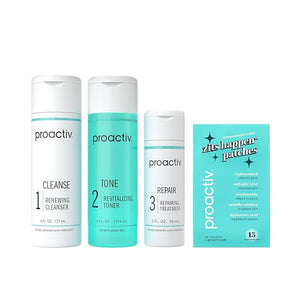 Proactiv 3 Step Acne Treatment w/ Pimple Patches - Benzoyl Peroxide Face Wash Repairing Acne Spot Treatment for Face and Body Exfoliating Toner - 90 Day Complete Acne Skin Care Kit + Pimple Patches