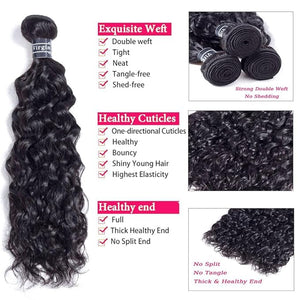 UMEGOOD Wet And Wavy Human Hair 2 Bundle 18 Inches 100% Unprocessed Brazilian Virgin Water Wave Bundles Water Wave Hair Natural Black Color Can Be Dyed Tight And Neat
