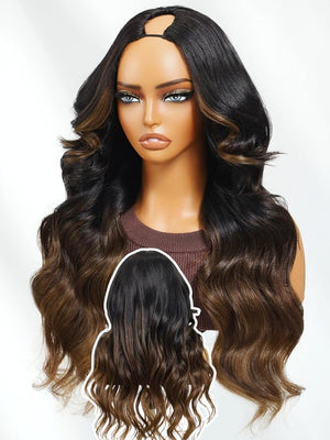 YIROO EasiContour V Part Wig Human Hair Loose Wave Chestnut Brown Ombre Glueless Drawstring Vpart Wig with Face FramingUpgrade U Part Wig Human Hair No Leave Out Beginner Friendly 150% Density 24Inch