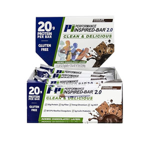 Performance Inspired Nutrition - Protein Bar 2.0 ? Contains: 20G Protein - 6G Fiber - 4g MCTs - 1 Billion CFU Probiotics ? 1G Prebiotics - G Free ? BIG 70g bar - Chocolate 12-Ct. Box