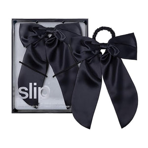 Slip Pure Silk Hair Bow ? Black ? Oversized Mulberry Silk Bow with Built-In Hair Tie ? Reduces Breakage Creases &amp Frizz ? Luxurious Hair Accessory