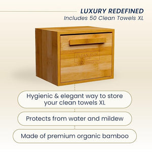 Clean Skin Club Luxe Bamboo box with Drawer + 50 XL Towels