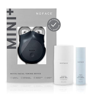 NuFACE MINI+ Microcurrent Facial Device Kit - FDA Cleared Face Sculpting &amp Skin Tightening Device to Contour Lift &amp Tone + Microcurrent Gel Activator &amp Silk Creme - Midnight Black