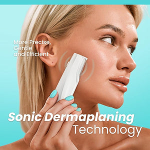 Sonic Dermaplaning Tool for Face - Rechargeable Dermaplane Razor with 6 Refill Dermablades Facial Hair &amp Peach Fuzz Remover for Women (White)