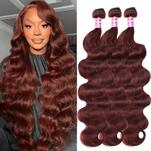 UNICE Reddish Brown Body Wave Human Hair Weave 4 Bundles 14 16 18 20 inch Brazilian Remy Hair Auburn Brown Copper Red Human Hair Wavy Weaves for Sew in Extensions 33B Color