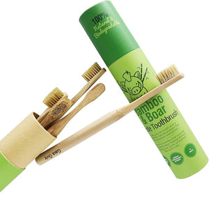 Gaia Guy Natural Bristle Bamboo Toothbrush (NO Nylon - Boar Hair ONLY) - Totally Compostable &amp; Biodegradable Boar Bristle and Bamboo Toothbrushes - Zero Waste - 6-Pack