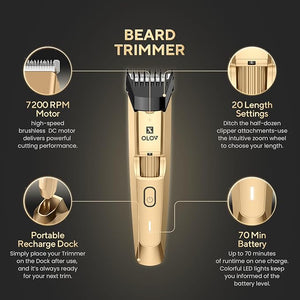 Men's Beard Trimmer- All-in-One Trimmer with Precision Dial - Premium Facial Hair Groomer - Adjustable 20 Length Setting, USB Recharge Dock, Cordless Waterproof Wet/Dry Clipper, Gold