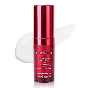 Koji White 3% Caffeine Eye Serum with 0.2% Retinol Peptides Hyaluronic Acid &amp Vitamin C for Puffiness &amp Dark Circles - Unscented Vegan Fragrance-Free 15 ML (0.50 Fl Oz)
