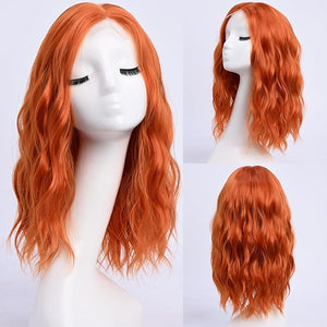 Medium Length Orange Wavy Wigs for Women 18 Inch Middle Part Wavy Orange Wig Natural Looking Synthetic Heat Resistant Fiber Wig for Daily Party Use (18 inch)