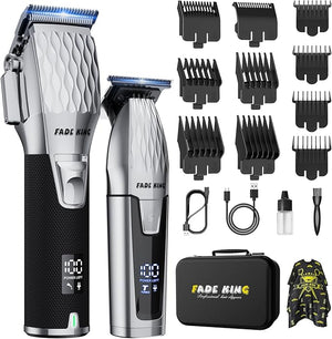 FADEKING¢ç Professional Hair Clippers for Men, Cordless Hair Clippers and Beard Trimmer for Men, Professional Barber Clippers for Hair Cutting and Beard Shaping &amp; Grooming (Silver Black)