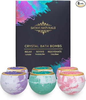 Crystal Bath Bombs Gift Set (6 Pack) ? Aromatherapy Bath Bombs with Bath Salts. Lavender Eucalyptus Mint &amp Citrus - Relaxation Gifts for Women Self Care Gifts for Women &amp Men Stocking Stuff