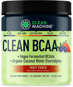 Clean BCAA - 2:1:1 Food Sourced BCAAs Powder &amp Coconut Water Electrolytes Recovery &amp Amino Energy Supplement - Award Winning Vegan Amino Acid Supplement - 30 Servings (30 Fruit Punch)