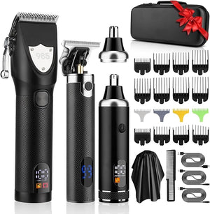 RESUXI Hair Clipper for Men T Blade Zero Gapped Nose Hair Trimmer Set Professional Cordless Barber Clippers Hair Cutting Machine Haircut Grooming KitBlack