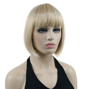 Lydell 8" Straight Short Bob Hair Flat Bangs Cute Central Dot Skin Top Heat Resistant Synthetic Wigs (24BT613 Blonde Mix)