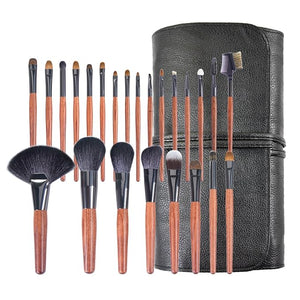 Professional Makeup Brush Set, 24 Pieces with Leather Case, Natural Hair Bristles, Wooden Handles