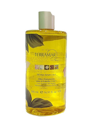 Terramar OLEO TRATAMIENTO PARA EL CABELLO 3 EN 1 CON ARGAN Y MACADAMIA 500ML 16.91FL JUMBO AMARILLO