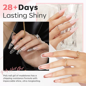 Modelones Poly Extension Gel Nail Kit 6 Colors Pink Nude with 48W U V/LED Lamp Slip Solution 3D Bow Pearl Charms Decoration Rhinestone Glitter Tools for Manicure Beginner Starter Kit DIY at Home