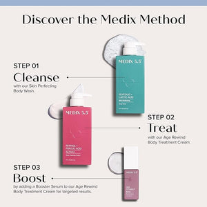 Medix 5.5 Exfoliating AHA Glycolic Acid Face &amp Body Wash Cleanser + Retinol Moisturizing Body Cream Lotion Skin Care 2PC Set | Alpha Hydroxy Acid &amp Lactic Acid Foaming Face Wash 2-PC