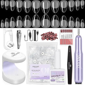 SAVILAND Advanced Gel Nail Kit: Salon Grade Extra Short Almond Nails 500 Pcs Nail Tips Half Matte with U V Nail Lamp Pre-Shaped 12 Sizes Complete At Home Nail Art Kit for Salon 30-Day Long-Wear